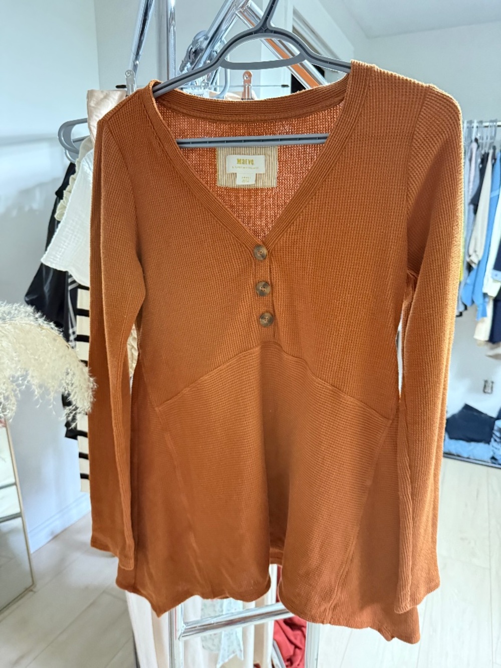 Anthropologie Waffle-Knit Henley Tunic in Rust